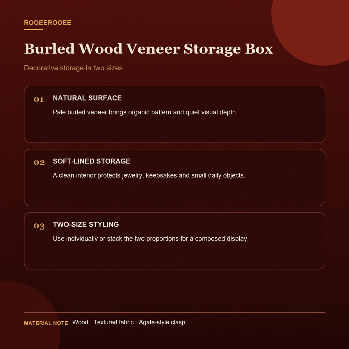 Burled Wood Veneer Decorative Storage Box