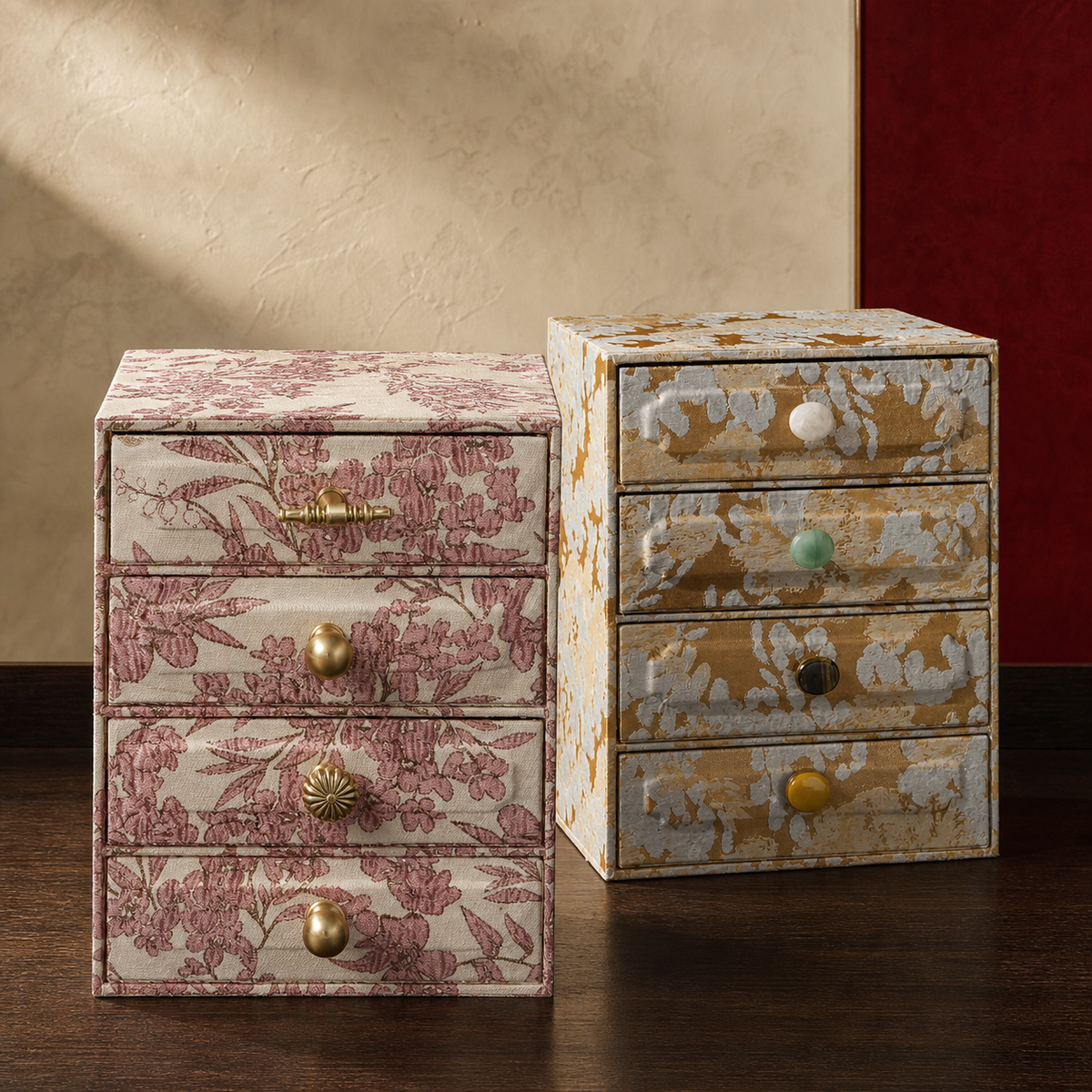 Rose and blue floral four-tier jewelry organizers