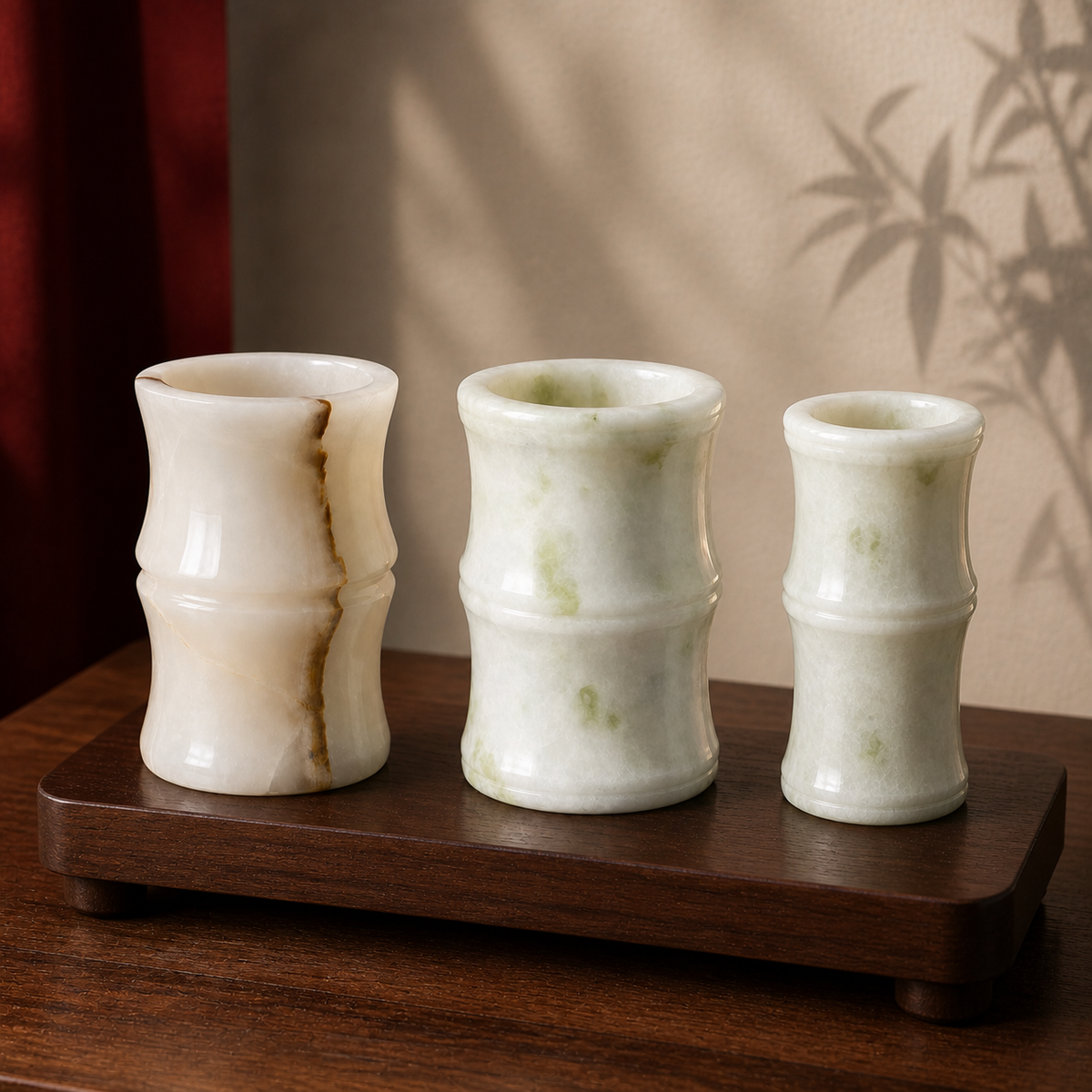 Ivory and celadon natural stone vanity holders in three sizes