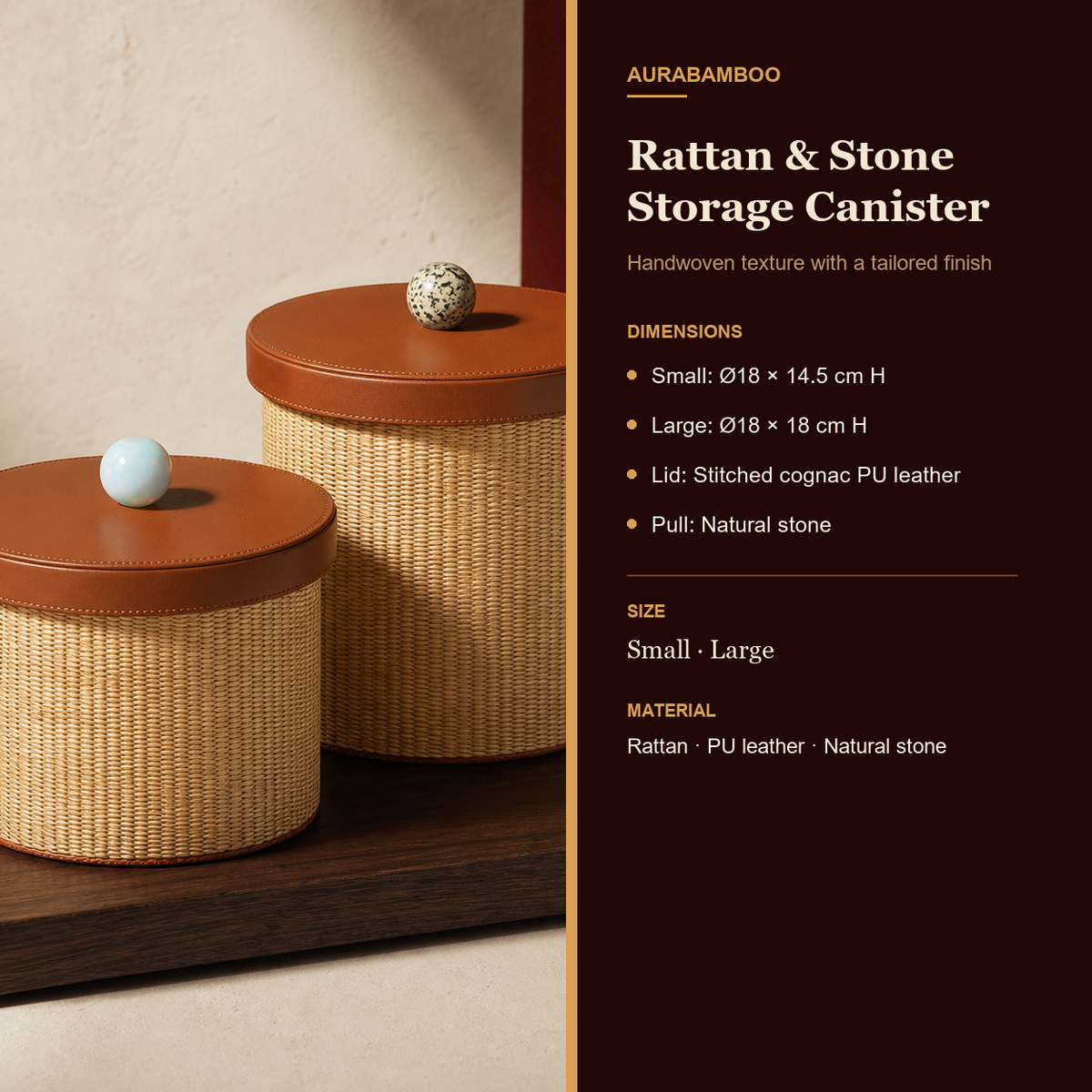 Rattan storage canister dimensions for small and large sizes