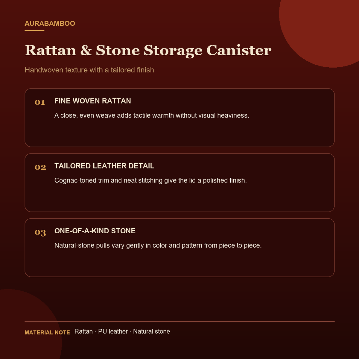Rattan storage canister materials and product features